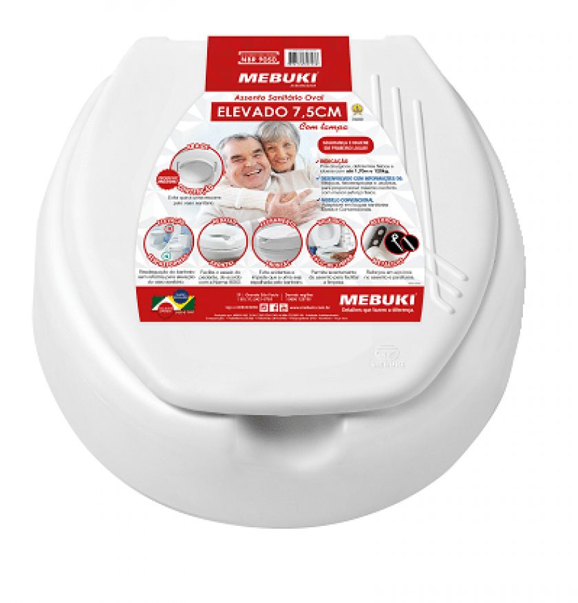 ASSENTO SANITÁRIO OVAL ELEVADO 7,5CM COM TAMPA - 01 - Acessibilidade